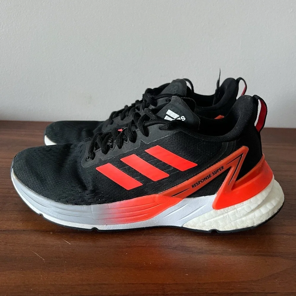 Adidas Response Super Running Shoes Black Solar Red Boost Men's Size 8 FZ1975